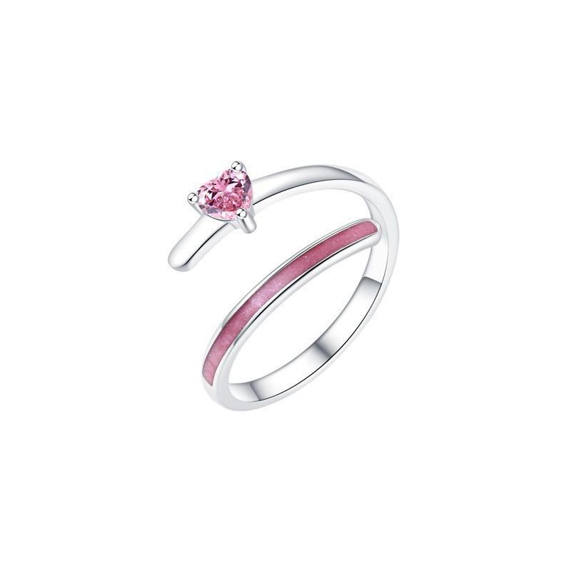 Copper Shaped Heart Adjustable Ring For Women With Vibrant Colorful Zircon Stones Design
