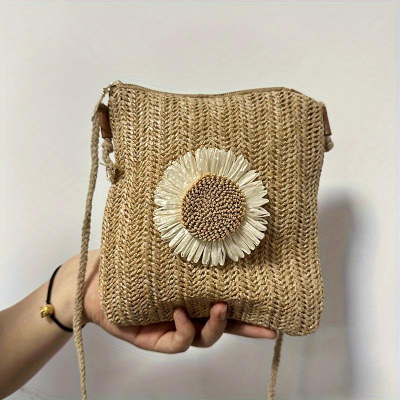 

Цветочная тканая сумка через плечо для женщин, модная сумка через плечо с застежкой-молнией, подкладка из полиэстера хаки