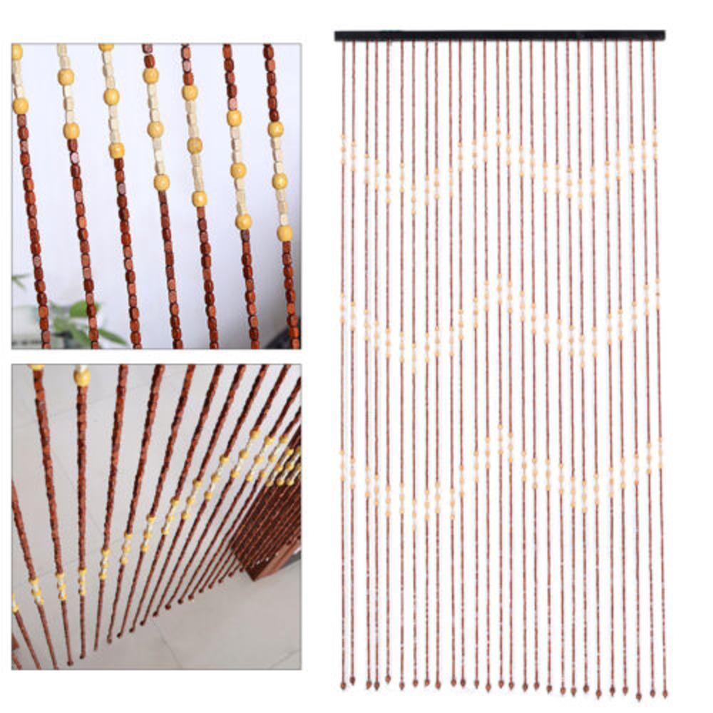 Bamboo Bead Curtain String Door Curtain Beaded Wooden Curtain Shade Ideal Gift W/ Solid Crossbar fit Doorway Simple Installation