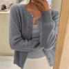 Solid Color Women's Round Neck Knitted Cardigan - Single-Breasted, Long-Sleeved Pullover Sweater Outerwear.