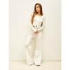Women Long Sleeve Long Pants Hollow Out Jacquard Home Wear Pajama Set