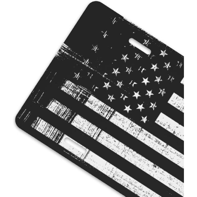Black And White American Flag Front License Plate For Women Car Vanity Plates Decorative Aluminum Metal Cute Novelty License Plate Cover For Men 6X12