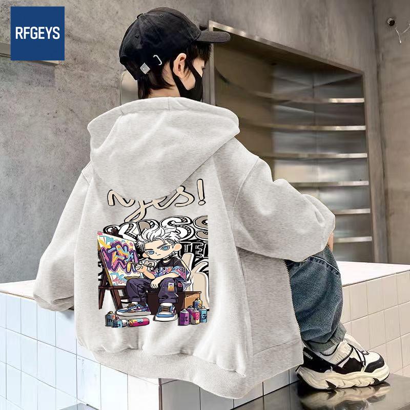 Boys' Casual Hooded Fleece-Lined Sweatshirt - Autumn/Winter Loose Fit Cardigan Jacket for Kids