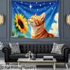 2D Cozy Cat and Sunflower with Starry Sky Live Stream Background Cloth for Vlog