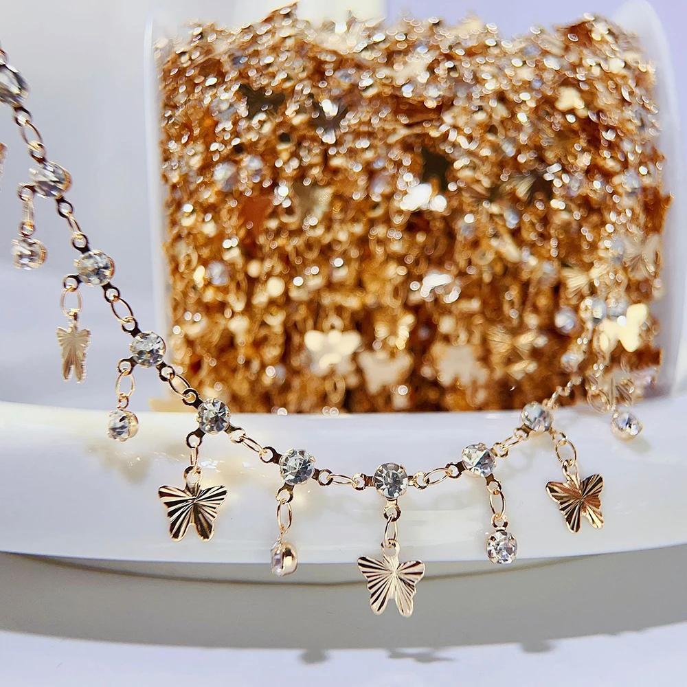 1Meter Colorful Metal Peach Heart Charms Chain Crystal Beads Pendants Copper Chains Women Jewelry Making DIY Necklaces Bracelets