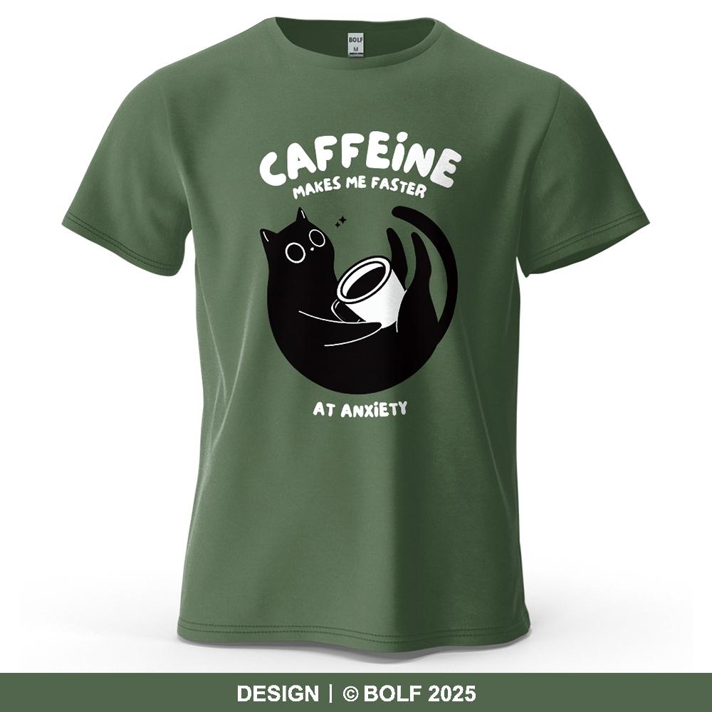 Caffeine Cat Cute Printed Men's T-Shirt Oversized Relaxed Graphic Tees for Women Tops Tees Casual Streetwear