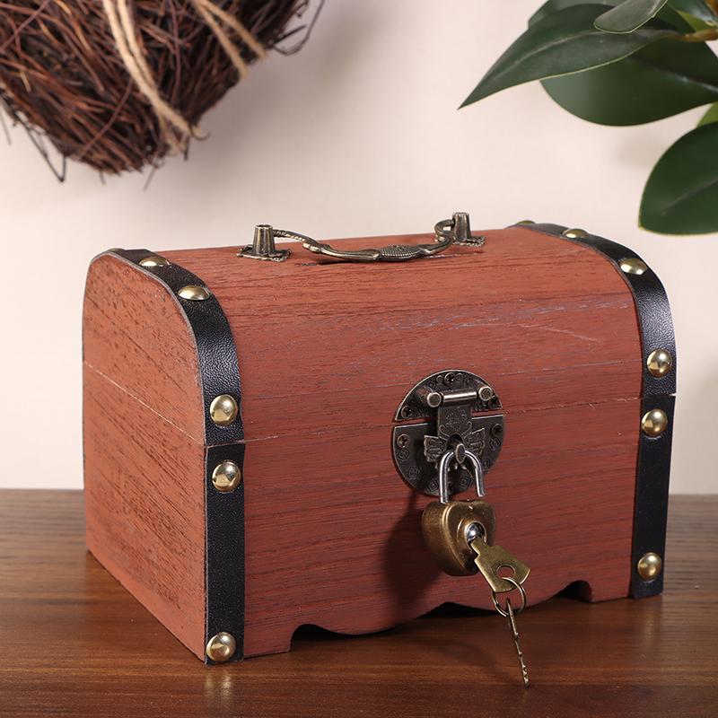 Treasure Chest With Lock Vintage Treasure Storage Box Piggy Bank Organizer Saving Box Case With Lock For Home Retro Decoration