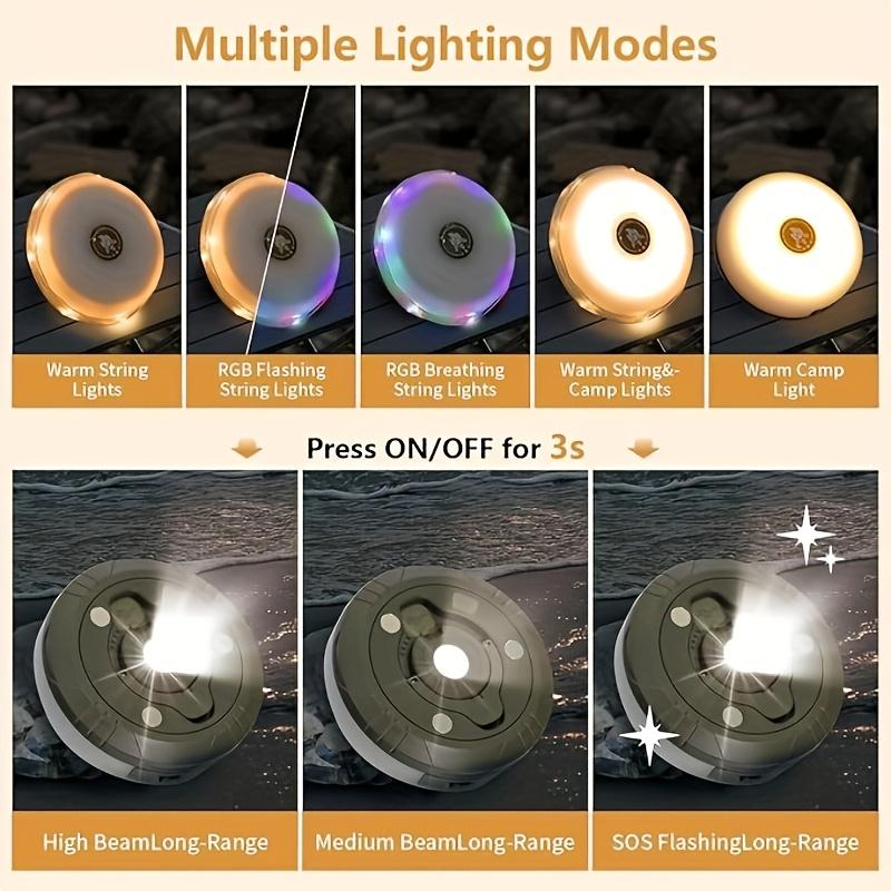 Camping Lights String, 4in 1 Upgraded Outdoor String Lights with 8 Lighting Modes, USB Charging - Portable RGB Camping String Lights for Camping