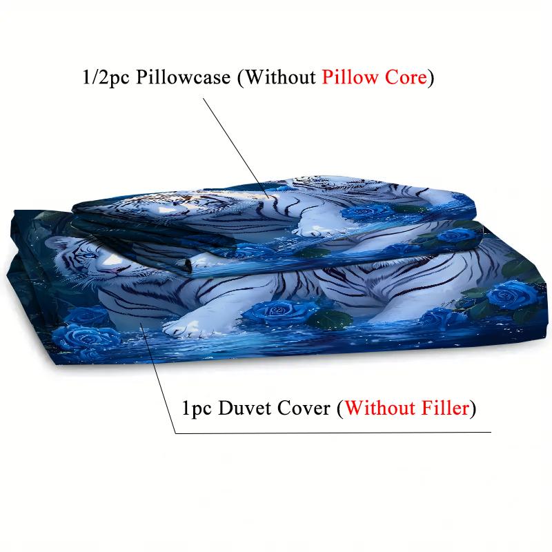 Blue Rose Tiger 3D Printed Duvet Cover Pillowcase Soft Bedding Accessories Home Polyester Decor Animal Theme Quilt Covers