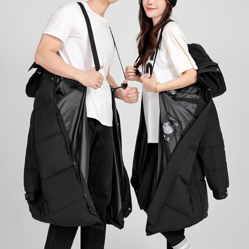 Luxury high-end winter long over-the-knee solid color loose thick windproof down jacket for men and women couples