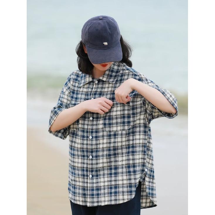 Retro Kariertes Hemd Herren Kurzärmliges Trendiges Lässiges Vielseitiges Hemd Hongkong-Stil Frühling und Herbst Rowdy Gutaussehendes Inch Jacke