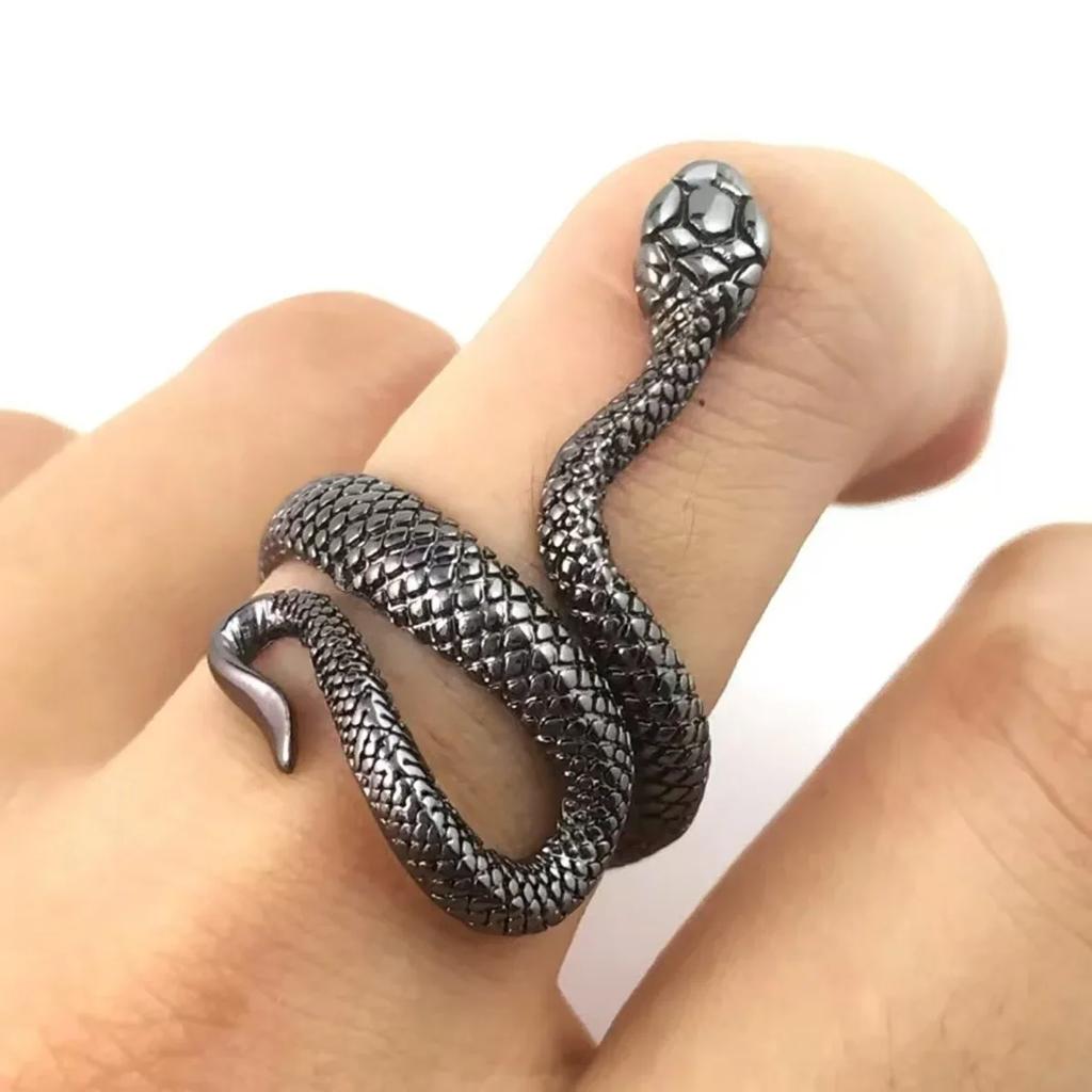 Rings for Men Women Punk Goth Snake Ring Exaggerated Black Plated Gothic Adjustable Party Gift Jewelry Woman Jewelry