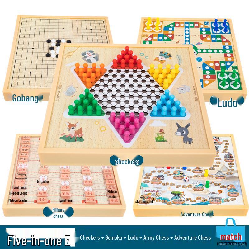 Multi-Board Game Set: Go-Moku, Checkers, Chinese Checkers, Chess, Animal Chess, Army Chess – Parent-Child Educational Toy