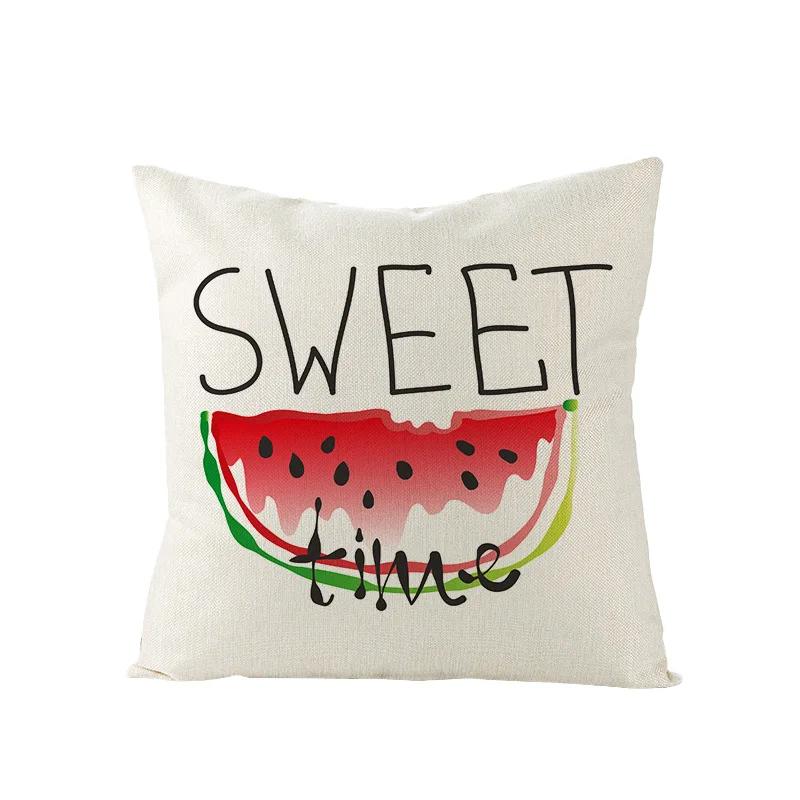 Summer Beach Style Throw Pillowcase Blue Cushion Cover Coconut Watermelon Print Linen Pillow Covers Home Decor Pillowslip