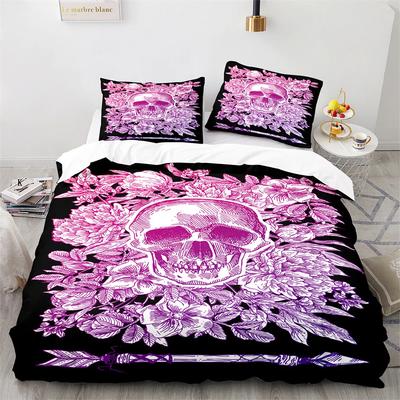 Sugar Skull Königin König Bettbezug Gothic Skelett Knochen Floral Bettwäsche Set Tag der Toten Thema 2/3 Stück Polyester Steppdecke Bezug