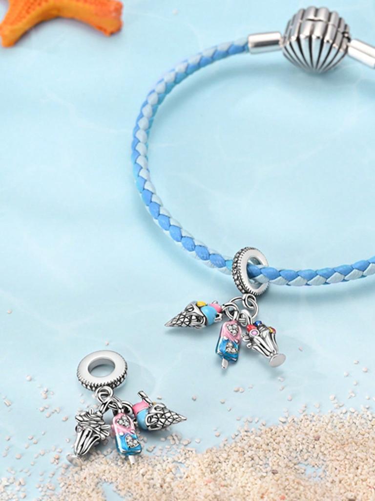 Charms Plata Blue Ocean Beads Charm Copper Plated Fit Charms Copperoriginal Bracelet For Jewelry Making Diy Charm