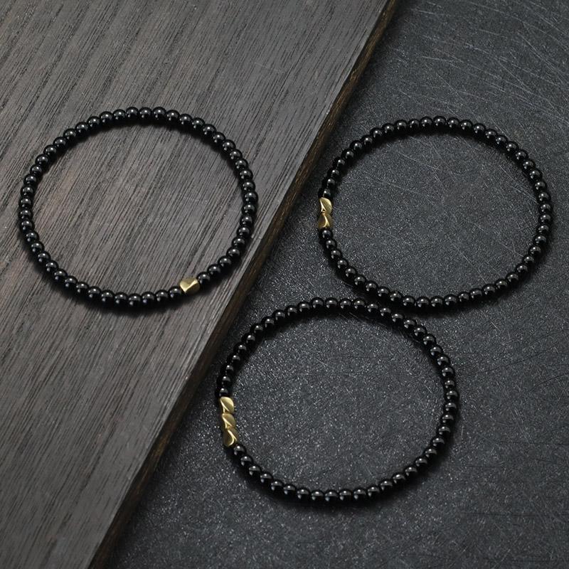 New 3 Pieces Men Bracelet Set 4mm Rice Bead Braclet Homme Natural Wooden Braslet Irregular Copper Charm Stone Brazalete Pulseira