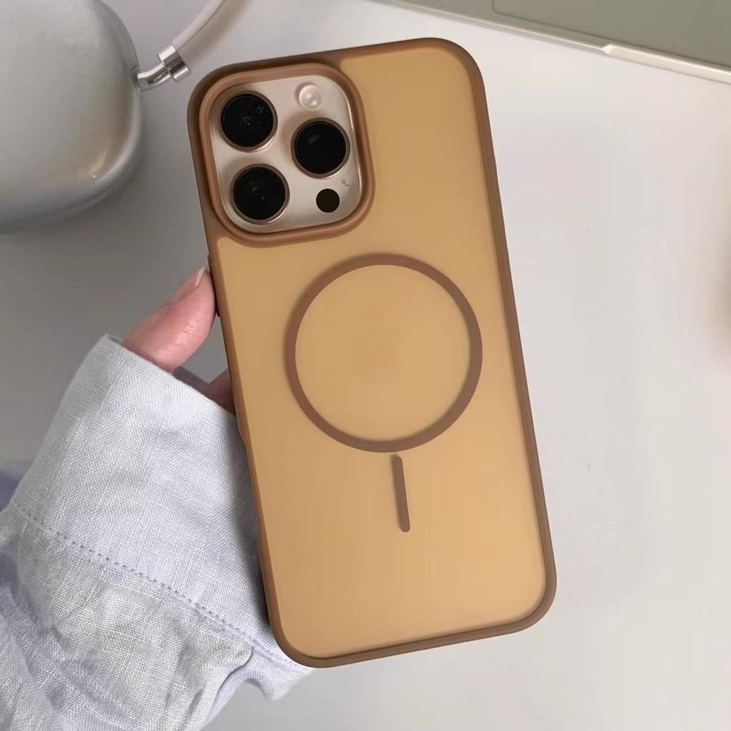 Skin Feel Scrub Suitable for IPhone16promax Mobile Phone Case Apple 15 Thin Circle Magnetic Hard Bottom Soft Edge Protective Case