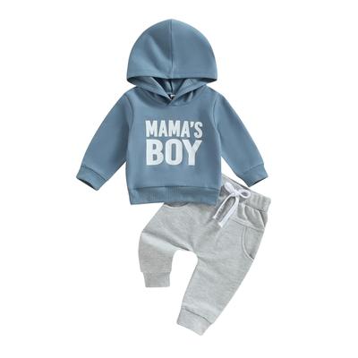 Toddler Boys Fall Outfits 6M 12M 18M 24M 3Y Letter Print Hoodies Long Sleeve Hooded Sweatshirts and Solid Color Long Pants 2Pcs Clothes Set