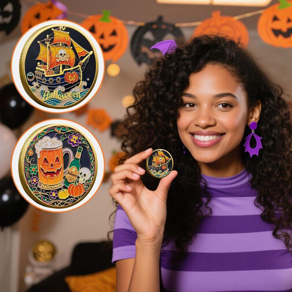 Halloween Coin Happy Halloween Pumpkin Commemorative Coin Vintage Home Decor For Table Cabinets Fans Enthusiasts Collectors