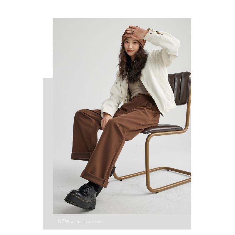 

Design-sensed High-waisted Wool Suit Pants for Women In Autumn and Winter New Straight Loose Small Narrow Version of Floor-slim Wide-leg Pants XXL