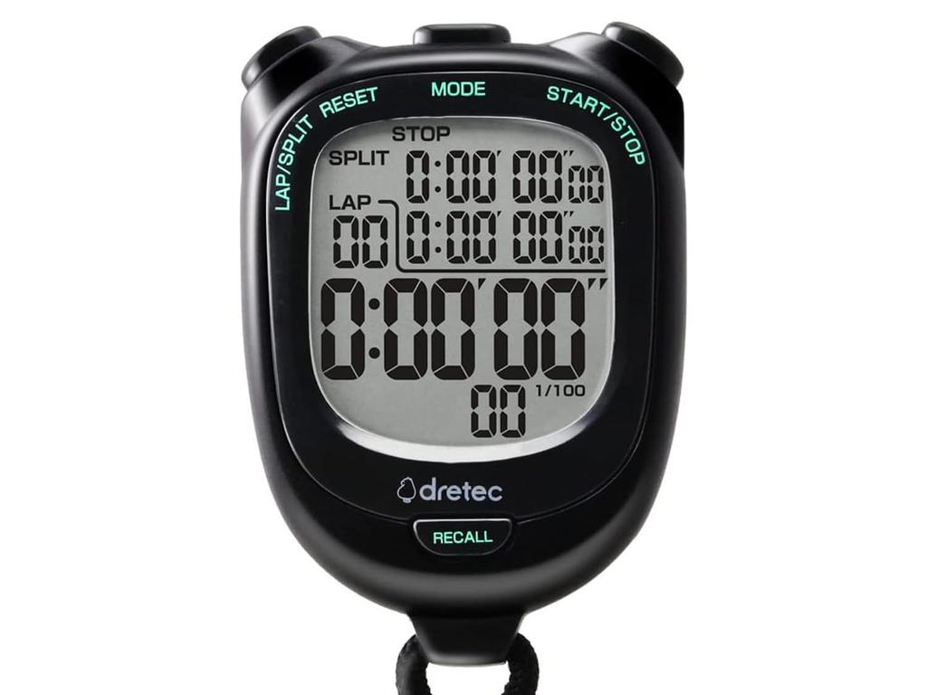 Dretec Stopwatch with Replaceable Perfect for W58 x D21 x H81mm Large-Screen, Easy-to-Read 0.01-Second Accuracy, Lap/Split Function, Battery, Silent,
