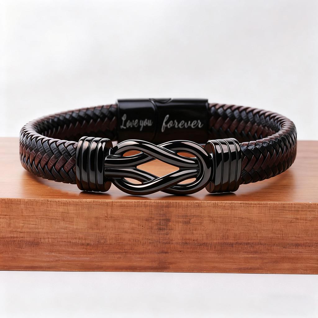 Creative for Son Perfect Gift Stainless Steel r Bracelet Leather Infinity Charm Multi-Laye 2pcs(Bracelet+Card) Elegant