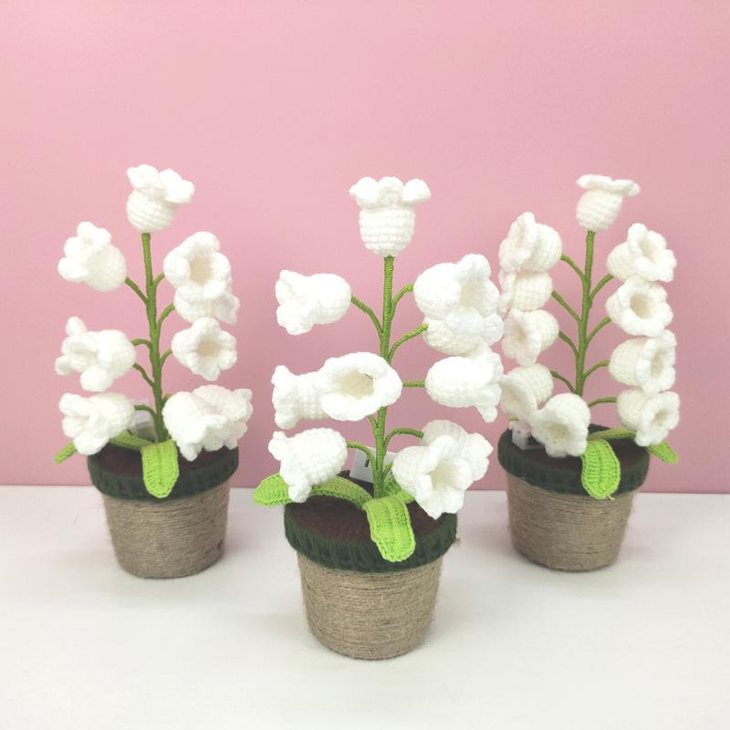 Bell Orchid Crochet Potted with Light Creative Handwoven Flower Knitted Plant Christmas Decor Home Table Decor