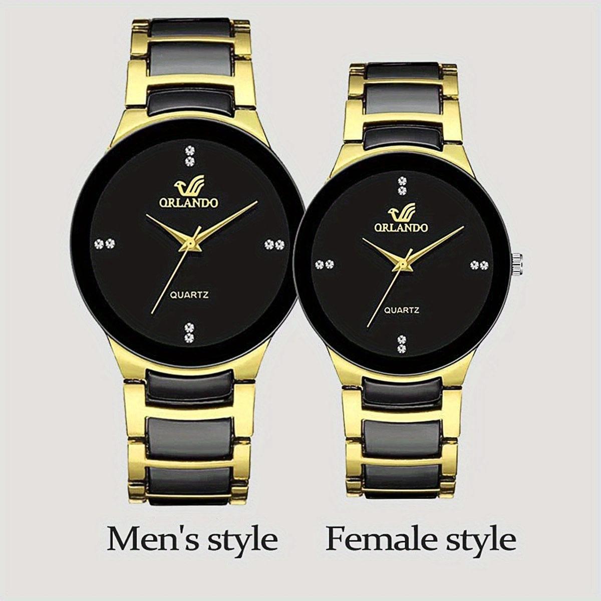 

2 шт. - Модные мужские и женские аналоговые кварцевые часы для пары с браслетом из нержавеющей стали