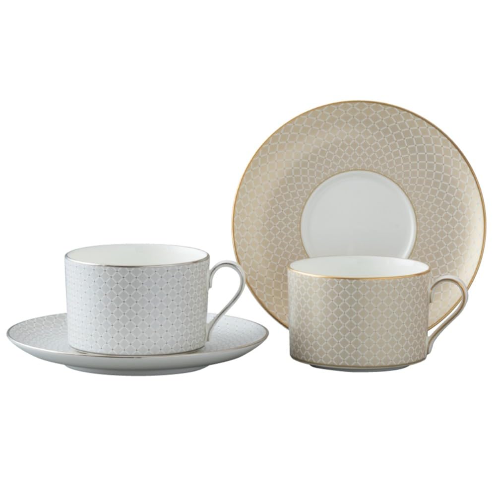 NARUMI Nova Cup and Saucer Gold and Set of perfect for suitable for tea or ideal as a wedding Comes in a gift Set, 270cc, Platinum, 2. Elegant,