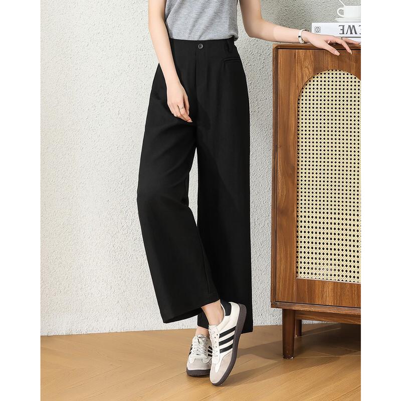 TERRE BLEUE Women s Loose Fit Linen Blend Cropped Wide-Leg Pants 30