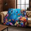 Underwater Sea World Marine Life Cartoon Flannel Blanket Soft Throw Blanket for Bedroom Living Room Bed Travel Camping Picnic