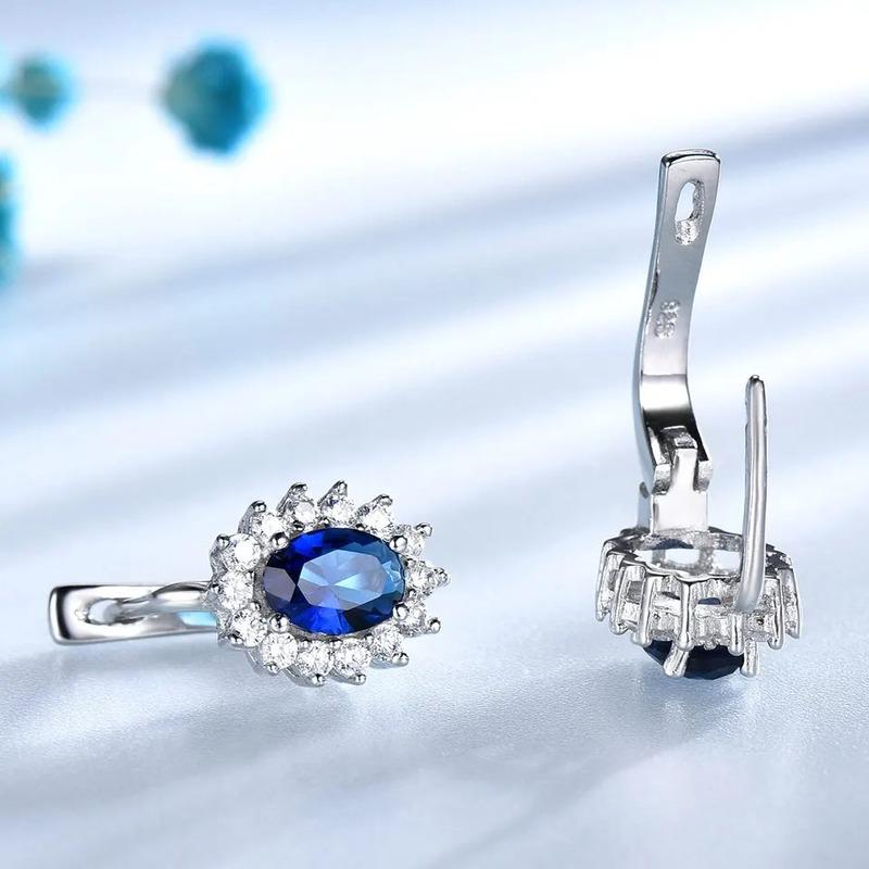 925 Sterling Silver Clip Earrings  Blue Sapphire Emerald  Flower Earring for Women Party Engagement Fashion Fine Jewelry Gift