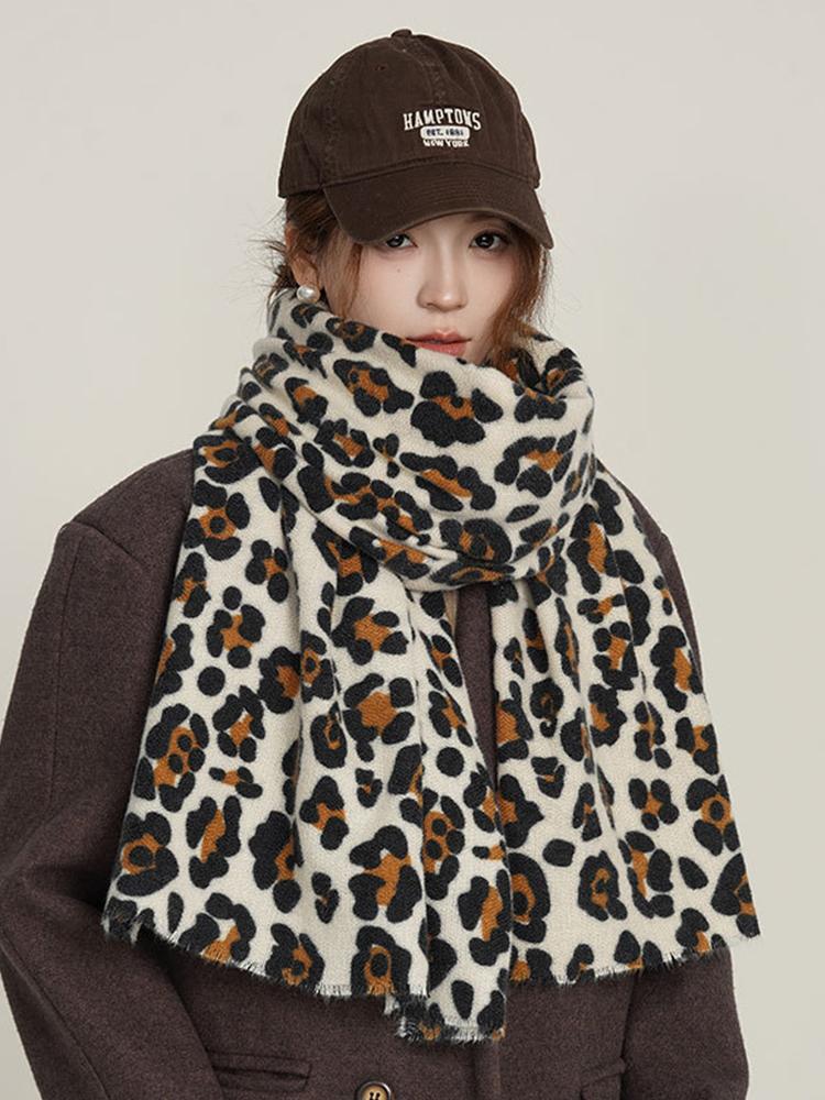 New Knitted Imitation Cashmere Vintage Scarf Headscarf Winter Women Leopard Floral Scarve Pashmina Mujer Foulard Wrap Shawl