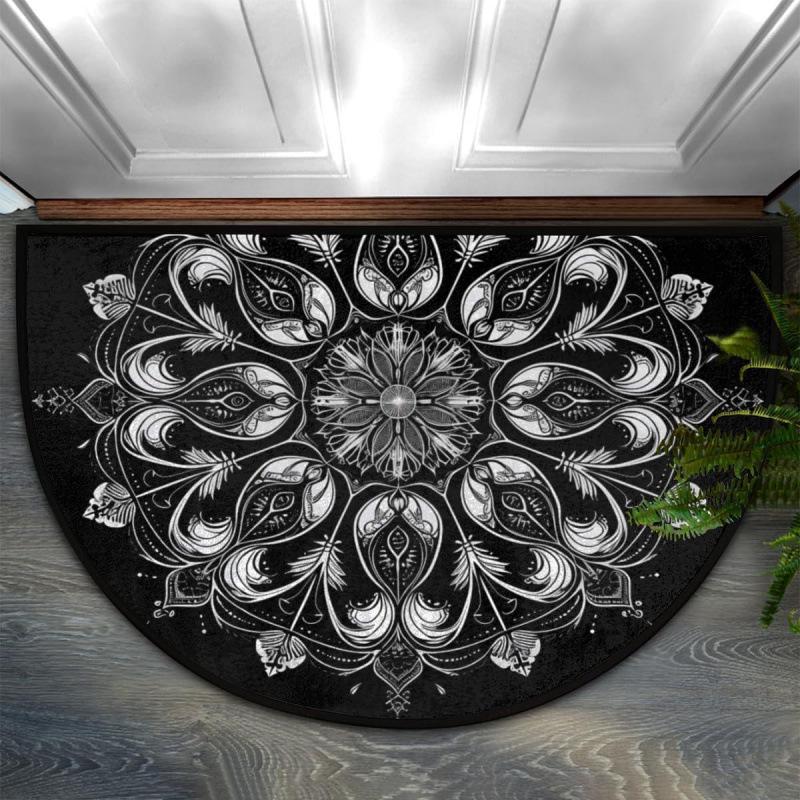 Bohemian Floral Retro Style Semi-Circular Entrance Mat