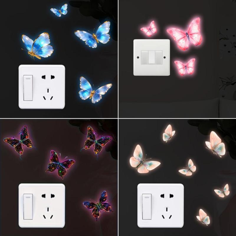 Glow-in-the-Dark Butterfly Switch Stickers Luminous Wall Decal Self-Adhesive Removable Switch Plate Decoration Home Decor+