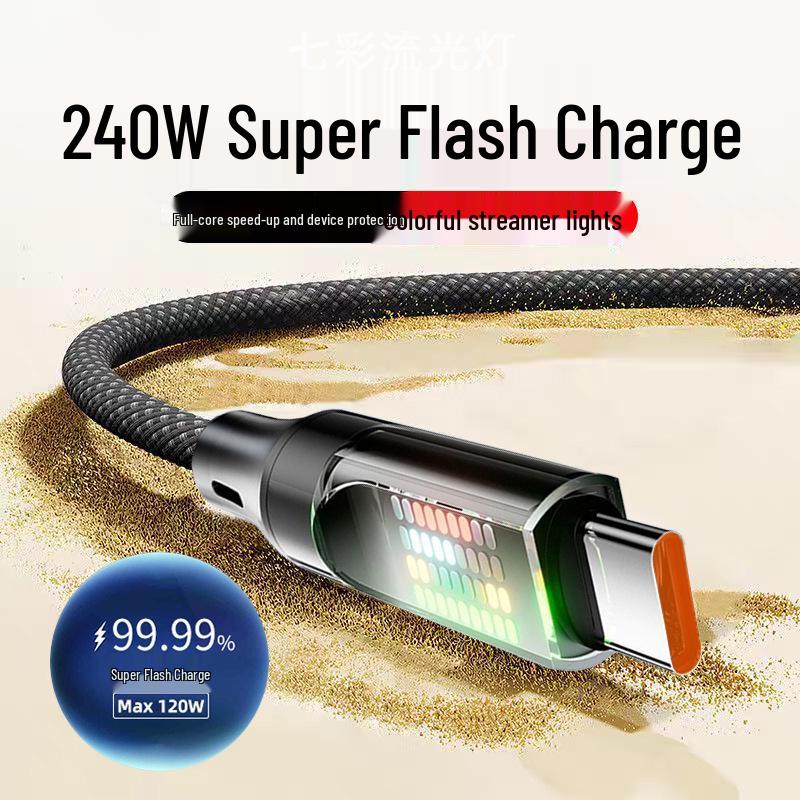 240W Luminous 6A Fast Charging Cable for Apple, Huawei, Honor, and Type-C Devices