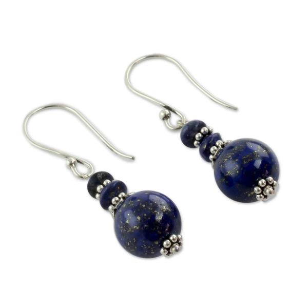 Fashion Vintage Elements Silver Color Natural Lapis Lazuli Female Earrings Wedding Anniversary