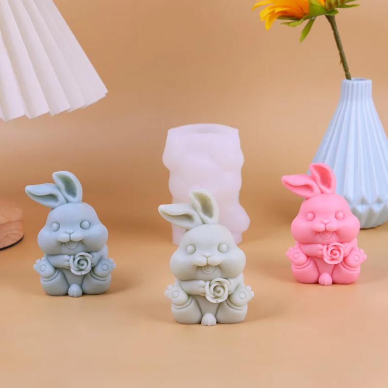 1PC 3D Bunny with Broken Shell Aromatherapy Candle Silicone Mold Easter Rabbit Home Decor DIY Craft Plaster Clay Making