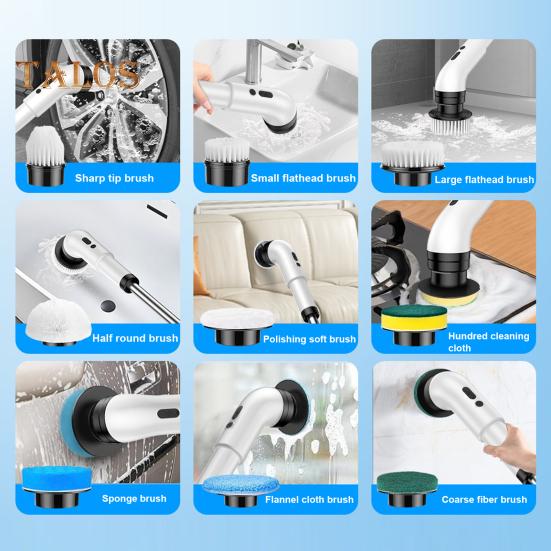 Electric Spin Scrubber Cordless IPX7 Waterproof Cleaning Brush 360 Power Electric Spin Brush Kitchen Type-C Charging Replaceable Brush