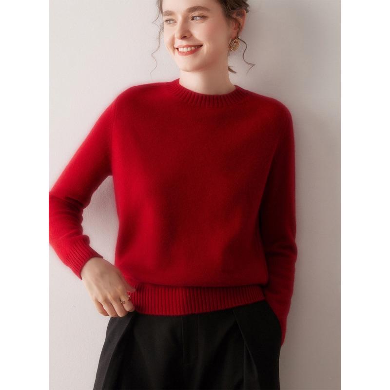 2025 Autumn/Winter Women's Pure Cashmere Round Neck Sweater - Saddle Shoulder, Thickened, Loose Fit, Slimming Knit Base Layer