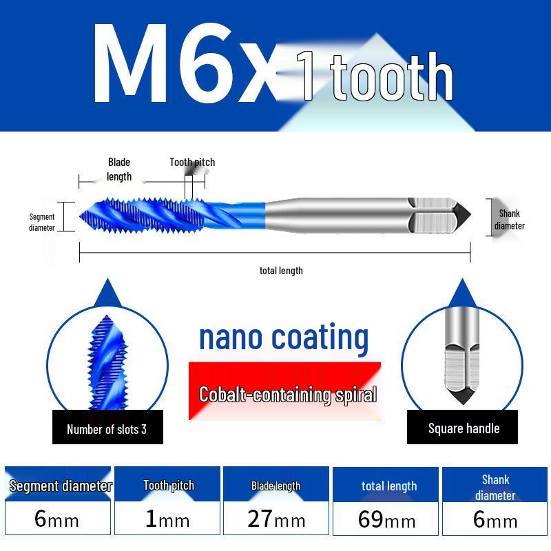 Cobalt Blue Nano-Coated Stainless Steel Spiral Tap Drill Bit Set M2-M8