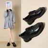 New black retro women's platform single shoes, soft-soled lace-up small leather shoes