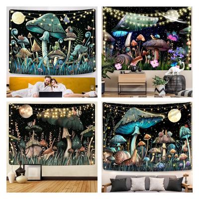 Mushroom Tapestry Wall Hanging Moon Stars Snake Snails Cute Tapestries Trippy Plant For Room Decor Aesthetic Bedroom Decoration
