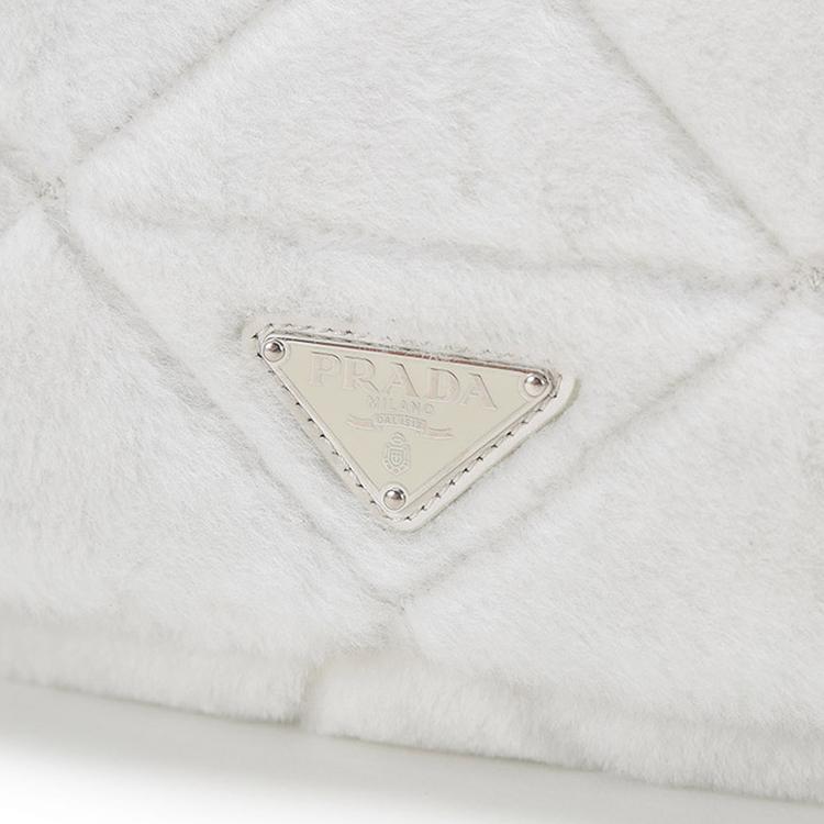 Prada System Serie Schaffell Crossbody Umhängetasche Damen Taschen Weiß 1BD292-2EC9-F0009-V-K9O