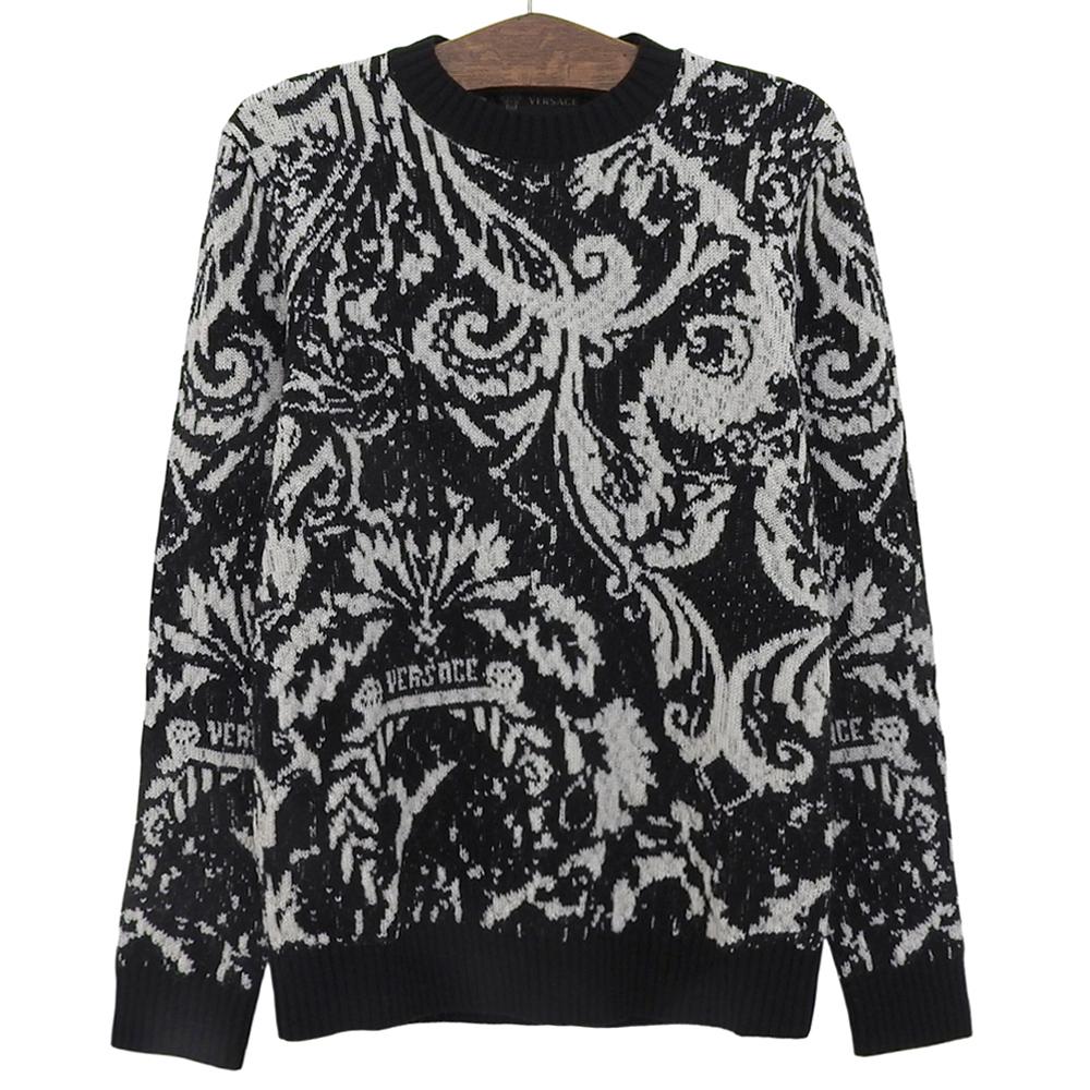 Versace Men's Jacquard Knit Wool Sweater, Black and White, Size 46, A84889 tops 46 Black WhiteUsed