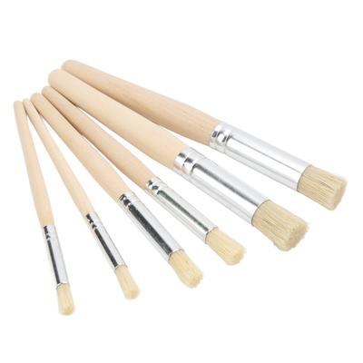 6PCS Wooden Stencil Brushes Ergonomic Stencil Brush Set Painting Bristle Brushes for Watercolor Art