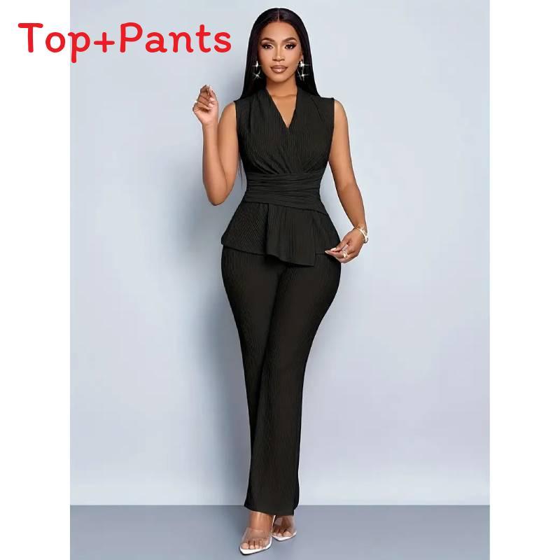 Elegante Set Estivo Due Pezzi da Donna in Poliestere e Spandex per Abbigliamento Casual