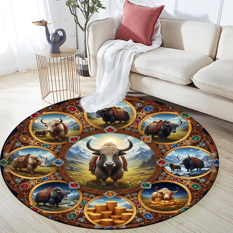 Tappeto Rotondo con Stampa Cartoon, Tappeto per Soggiorno Camera da Letto Divano Sala Giochi Decorazione, Tappetino Antiscivolo