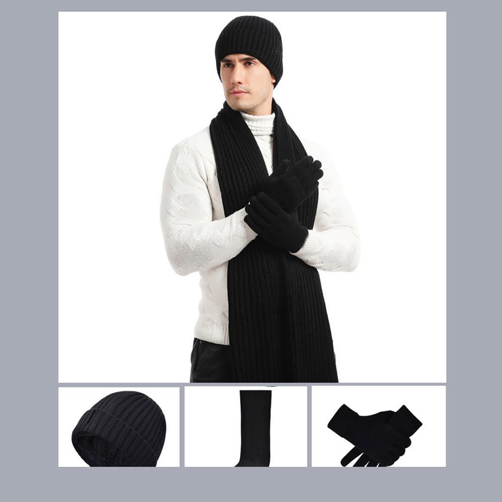 Thickened Beanies Scarf Gloves Set Fleece-lined Touchscreen Gloves 3 In 1 Set  for Women & Men